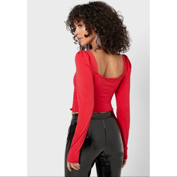 BNWT Topshop Ruffle Detail Shirred Waist Cropped Top - Picture 3 of 5